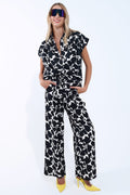Hawaiian Floral Print Straight Pants in Black and White