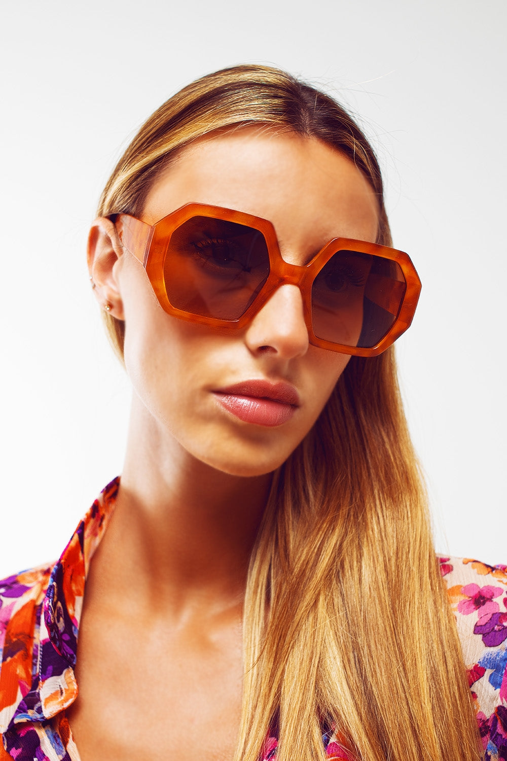 Hexagonal Oversized Sunglasses In Vintage Tortoiseshell