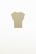 Q2 High Neck short Sleeves ribbed sweater in beige