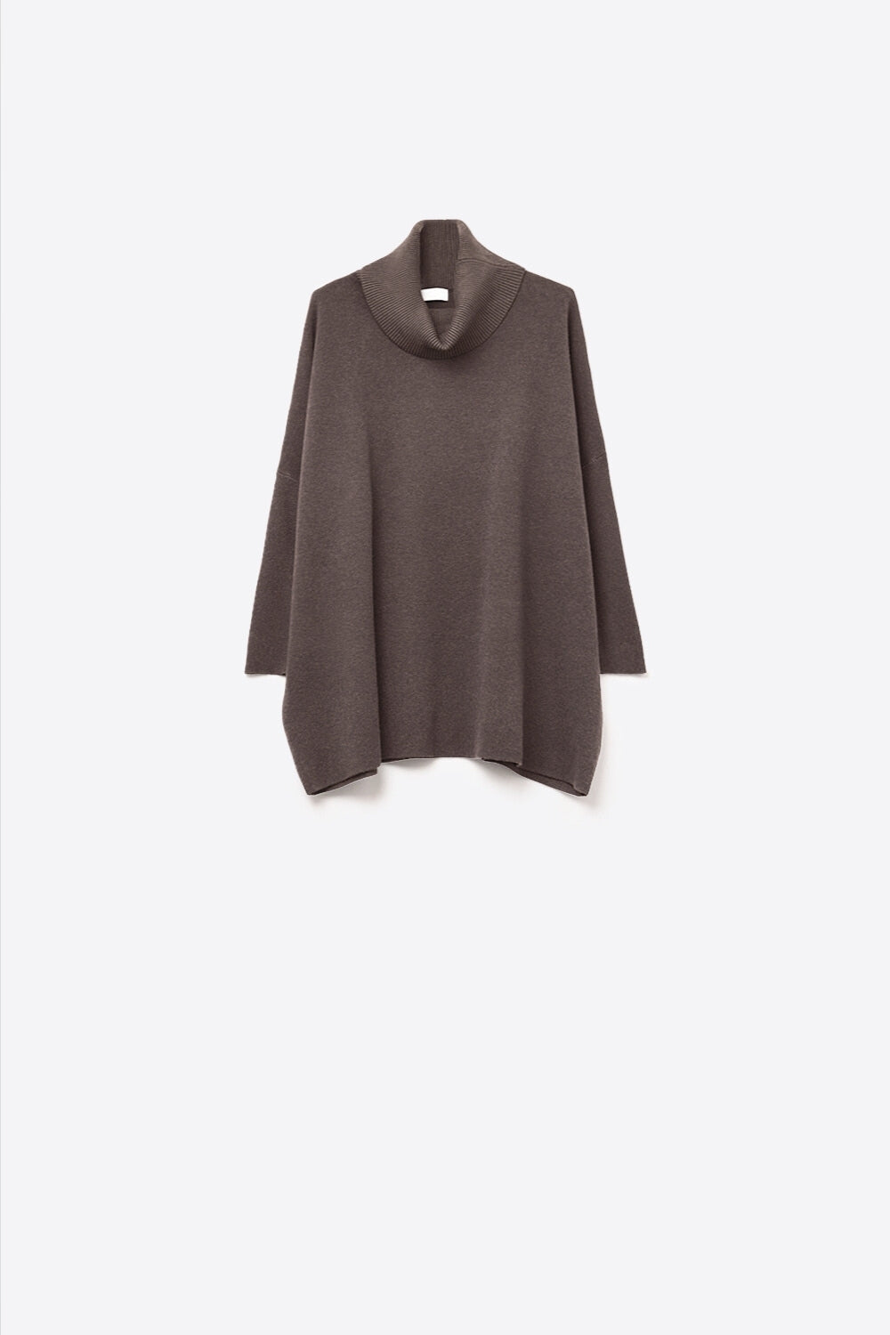 Q2 High Neck Tunic Sweater in brown with fitted sleeves