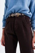 Q2 High rise jeans with pleat front in brown