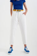 Q2 High rise mom jeans with pleat front in white