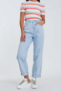 Q2 High waist mom jeans in light blue denim