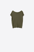 Q2 Khaki fine Rib knitted Sweater with boat neck