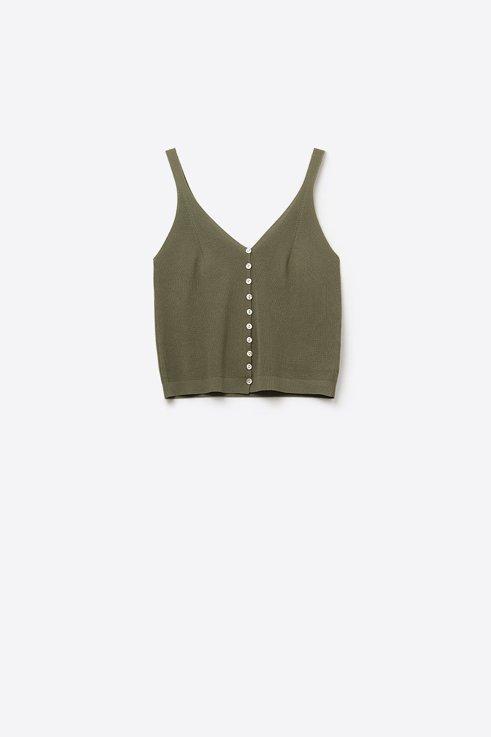 Q2 Khaki Knit Buttoned Crop Top