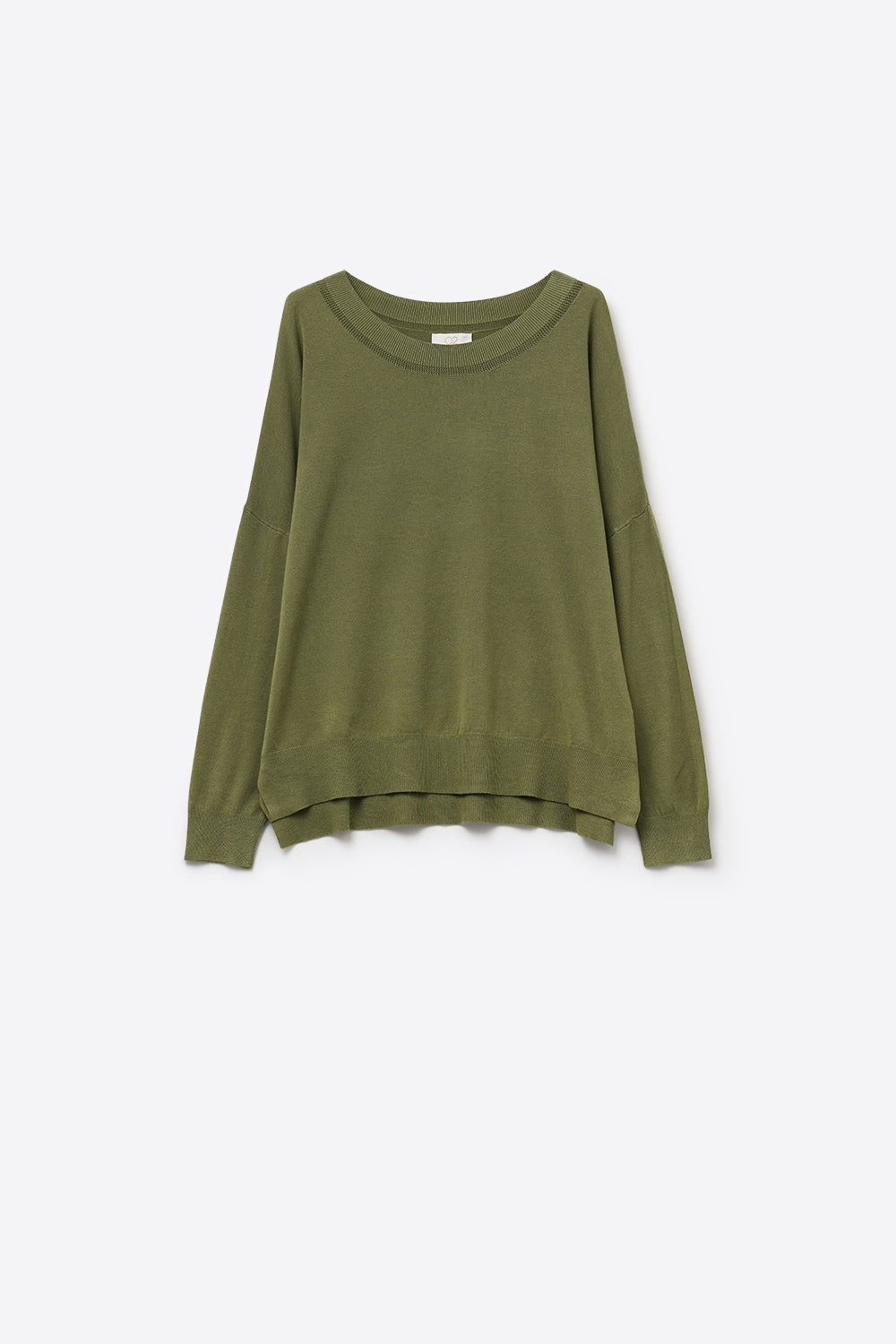 Q2 Khaki knit sweater with mesh collar detail