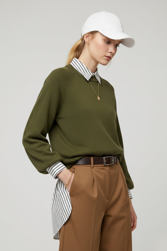 khaki Knitted jumper with balloon sleeves