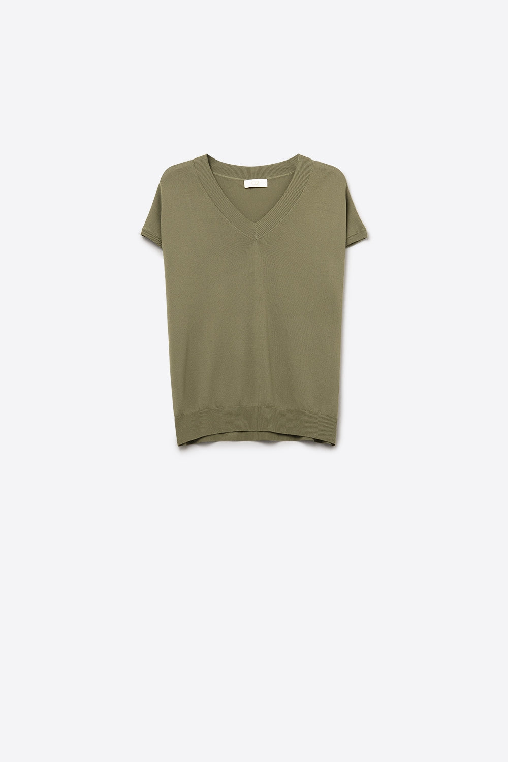 Q2 Khaki lightweight knit V-neck sweater with short sleeves