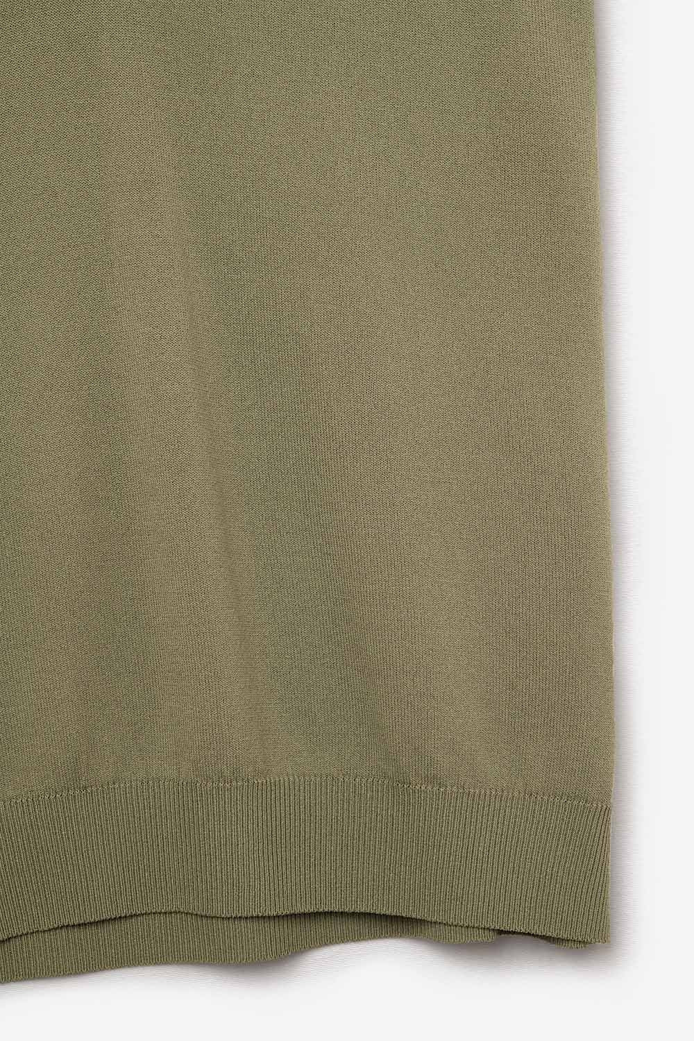Khaki lightweight knit V-neck sweater with short sleeves