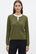 Khaki Ribbed Knit Cardigan with Mother-of-Pearl Buttons