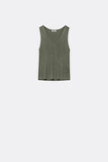 Q2 khaki sleeveless fine knitted top With V-Neck