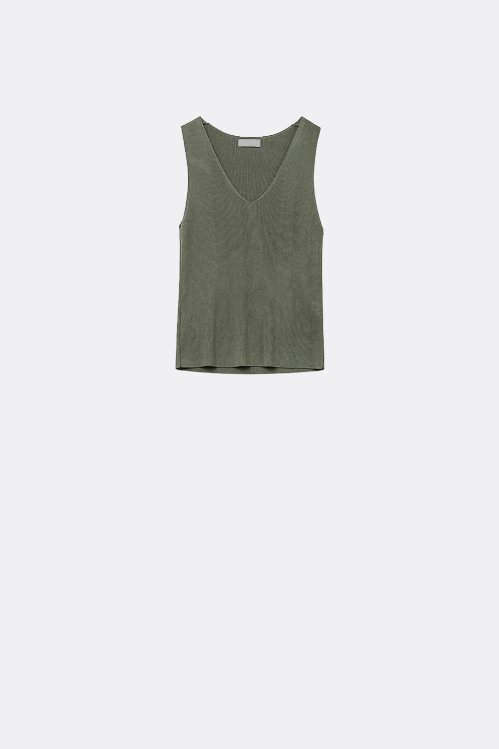 Q2 khaki sleeveless fine knitted top With V-Neck