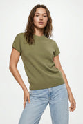 Khaki turtleneck sweater with fitted short sleeves