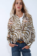 Q2 khaki zebra print flowy chiffon blouse