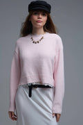 Q2 Lace Detail Relaxed Pink Sweater
