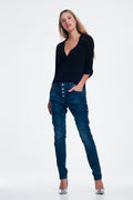 UNIKCOSA leather look studded Jeans