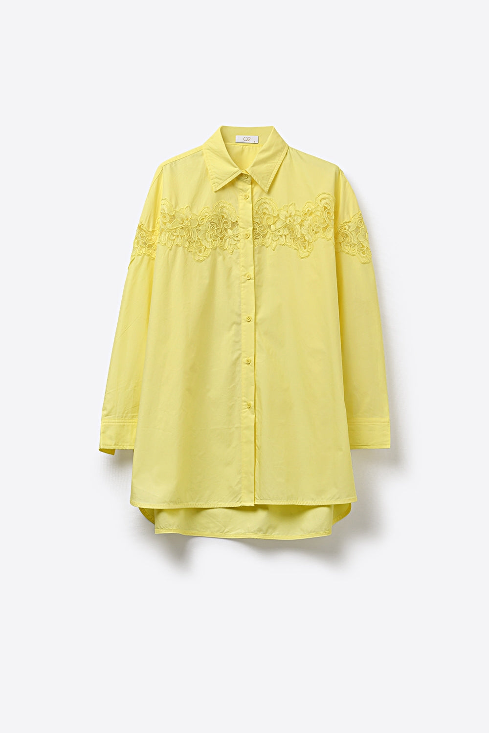 Yellow Oversized Poplin Shirt with Lace Detail