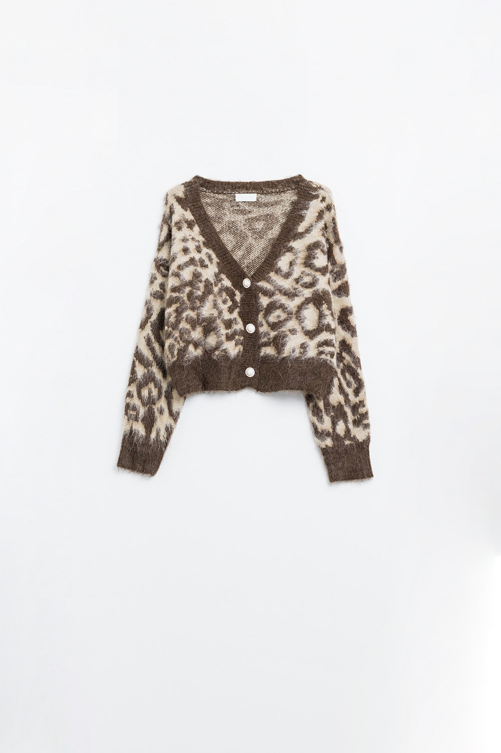 Q2 leopard print cardigan with wool in beige