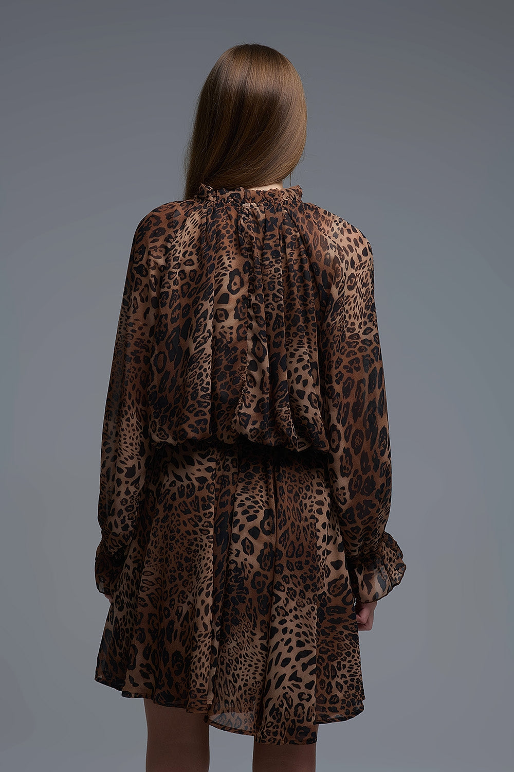 Leopard Print Chiffon Mini Dress with ruffle details