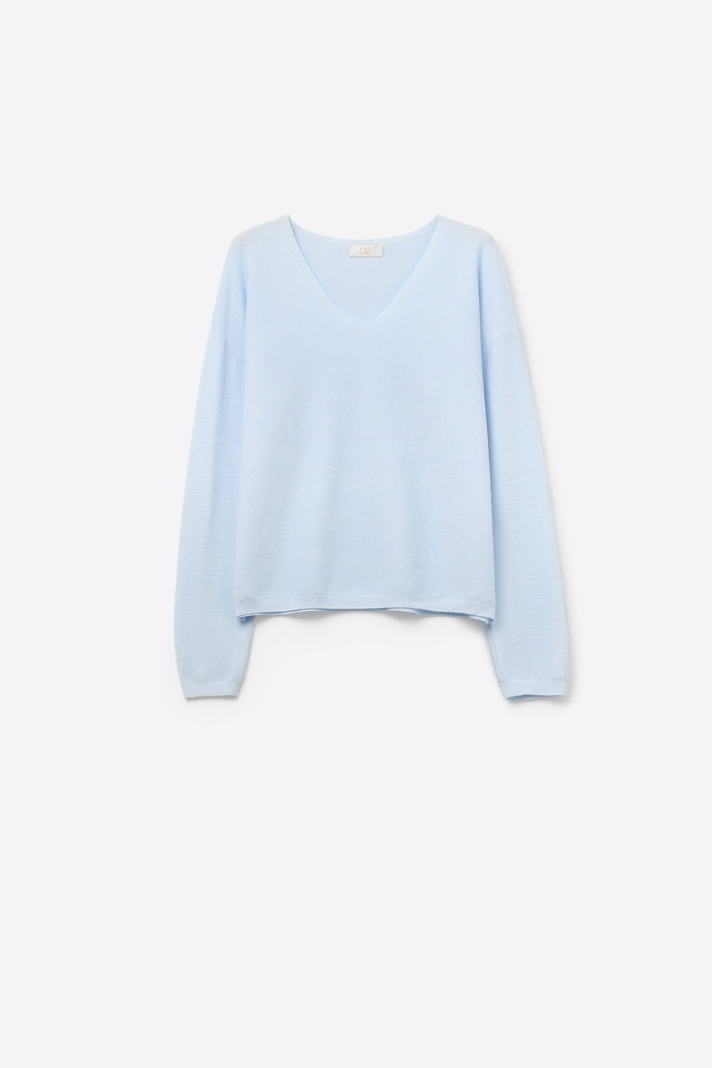 Q2 Light blue Fine Knit V-Neck Sweater with Subtle Linear Texture
