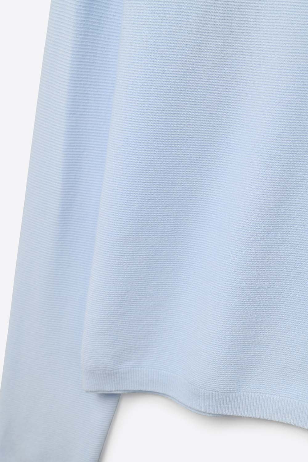 Light blue Fine Knit V-Neck Sweater with Subtle Linear Texture