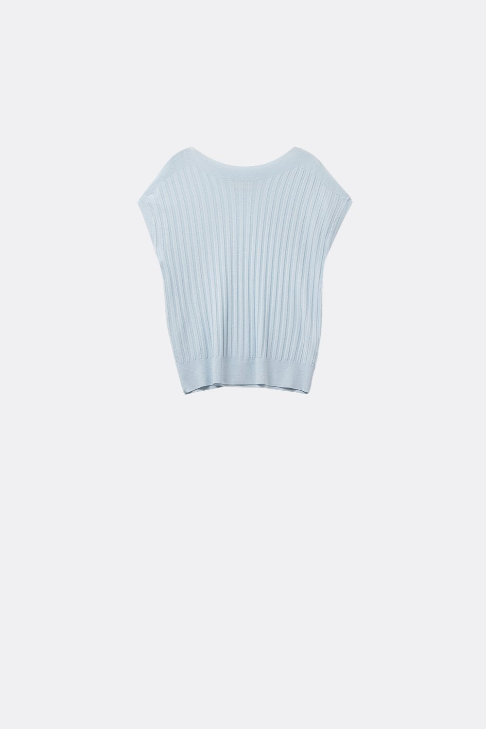 Q2 light blue fine Rib knitted Sweater with boat neck