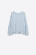 Q2 light blue knit sweater with mesh collar detail
