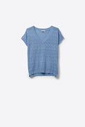 Q2 Light Blue Knit V-Neck Short Sleeve Top
