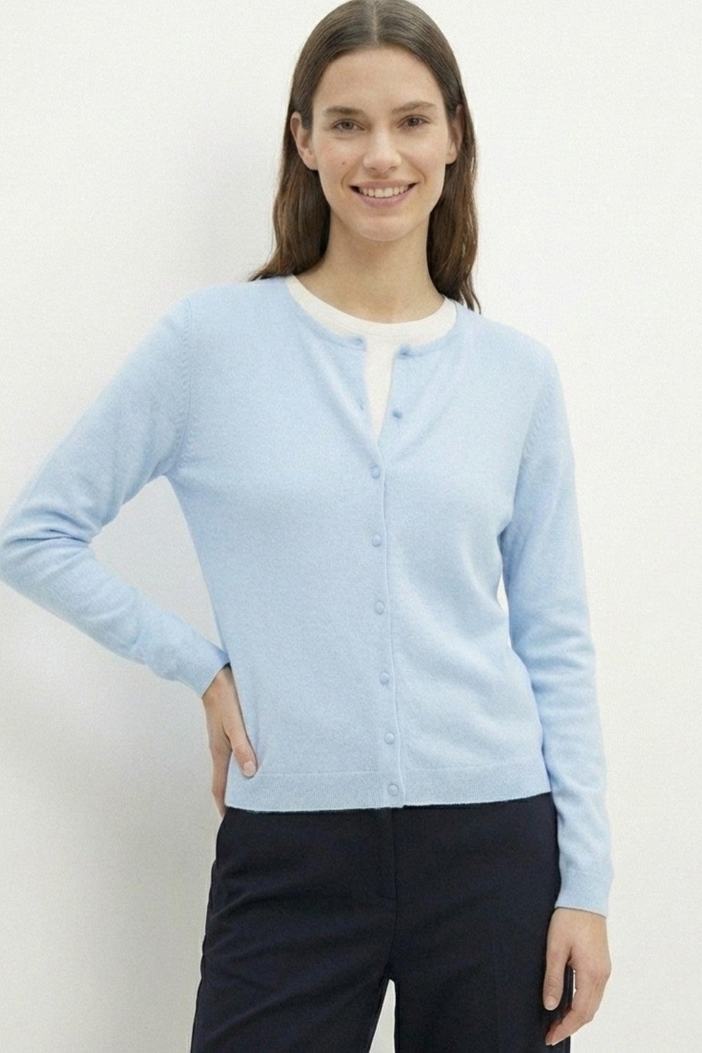 Light blue Ribbed Knit Cardigan with Mother-of-Pearl Buttons