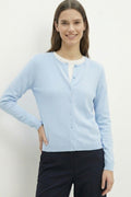Light blue Ribbed Knit Cardigan with Mother-of-Pearl Buttons