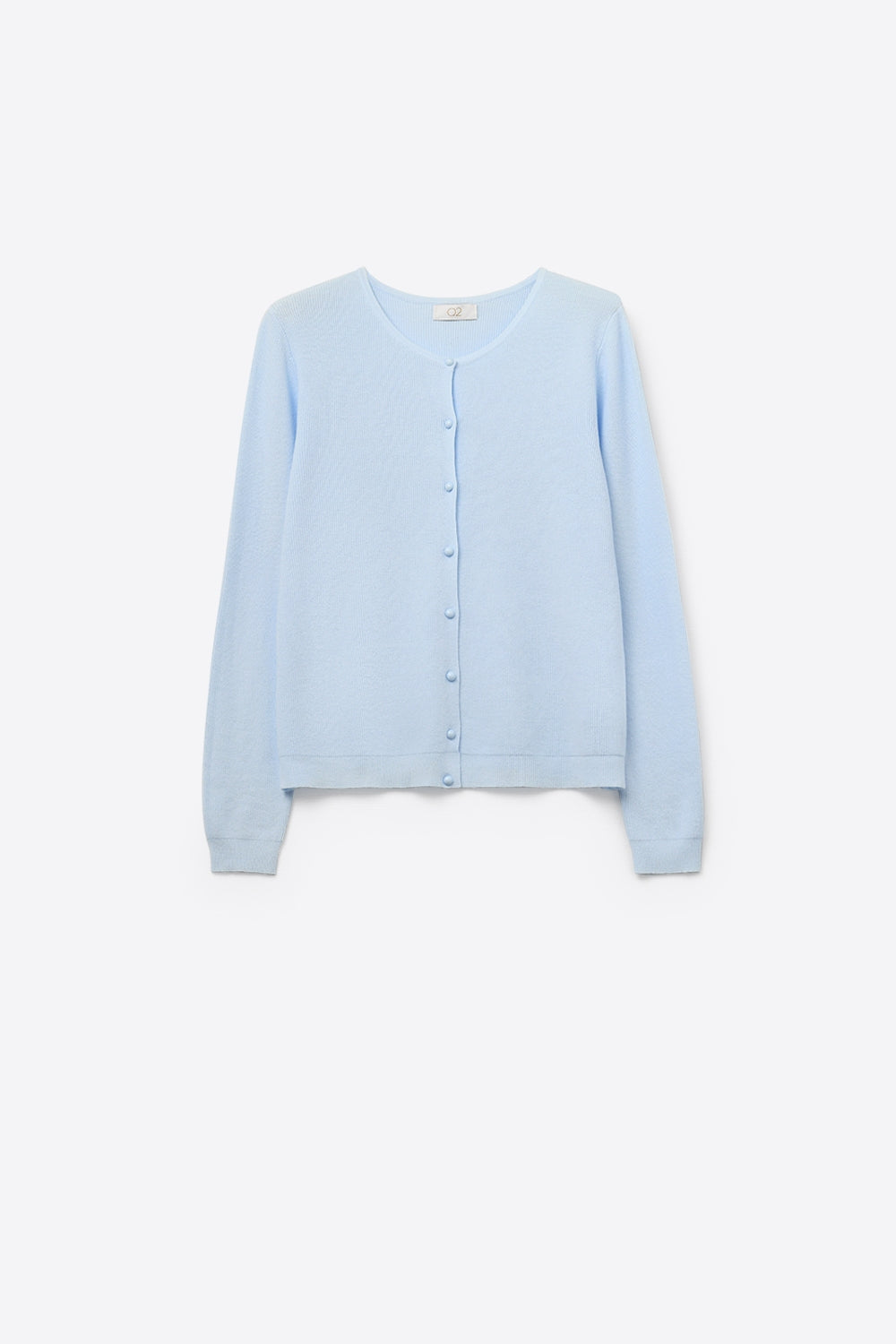 Q2 Light blue Ribbed Knit Cardigan with Mother-of-Pearl Buttons