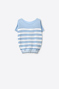 Q2 Light Blue Striped Knit Short Sleeve Sweater
