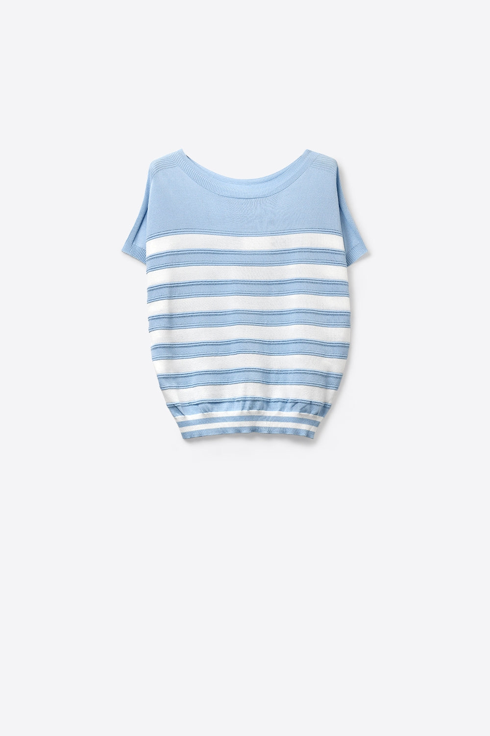 Q2 Light Blue Striped Knit Short Sleeve Sweater