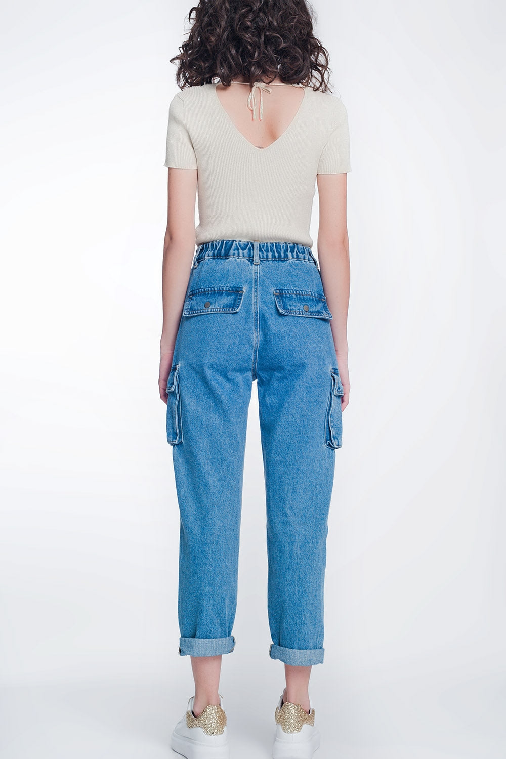 Light Denim Straight Jeans Ripped with Side Pockets