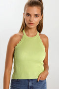 Light Moss Green Tank Top with Ribbed Underarm Detail