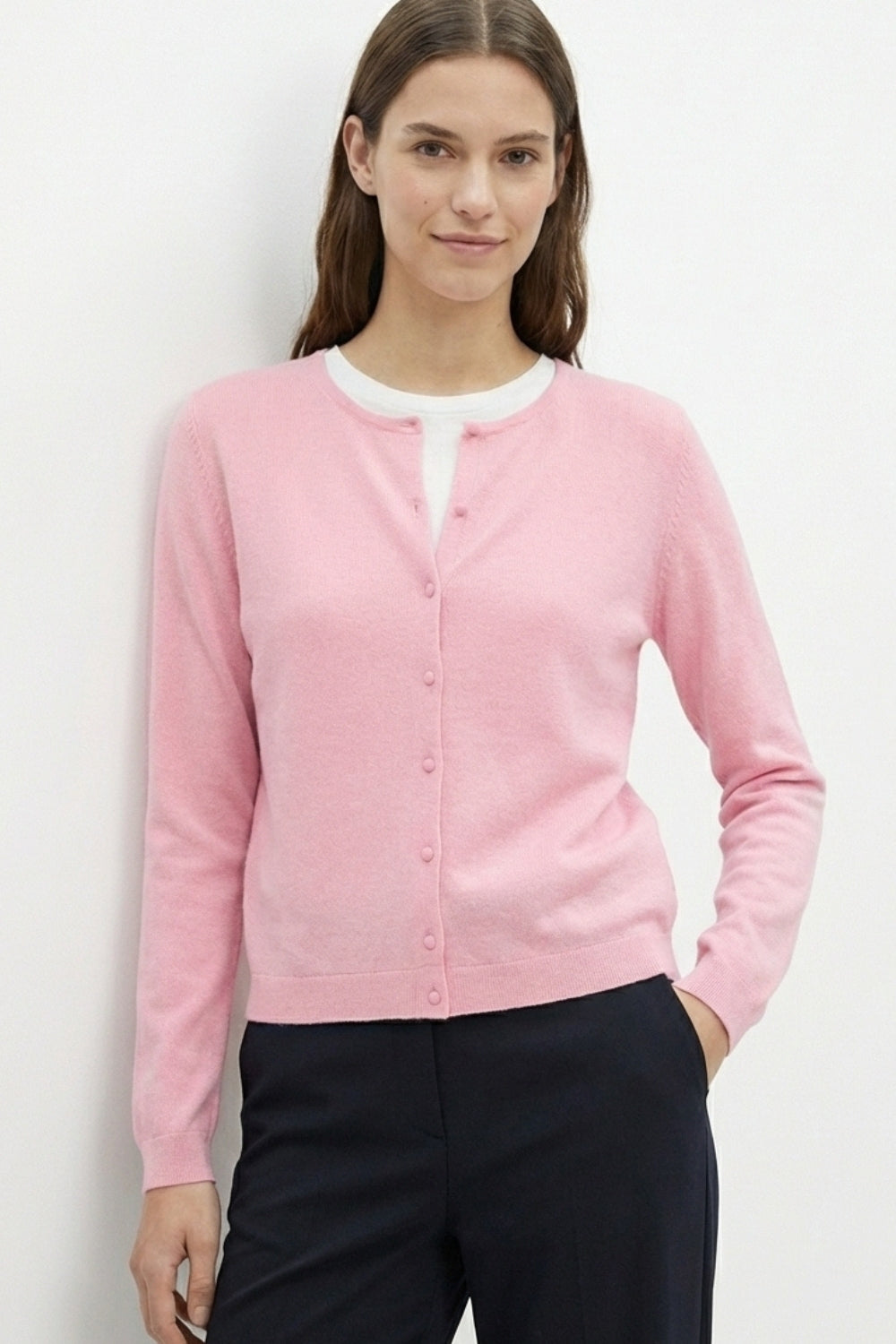 Light pink Ribbed Knit Cardigan with Mother-of-Pearl Buttons
