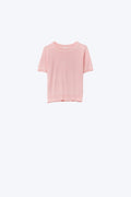 Q2 Light Pink Short Sleeve Knit Top with White Contrast Trims