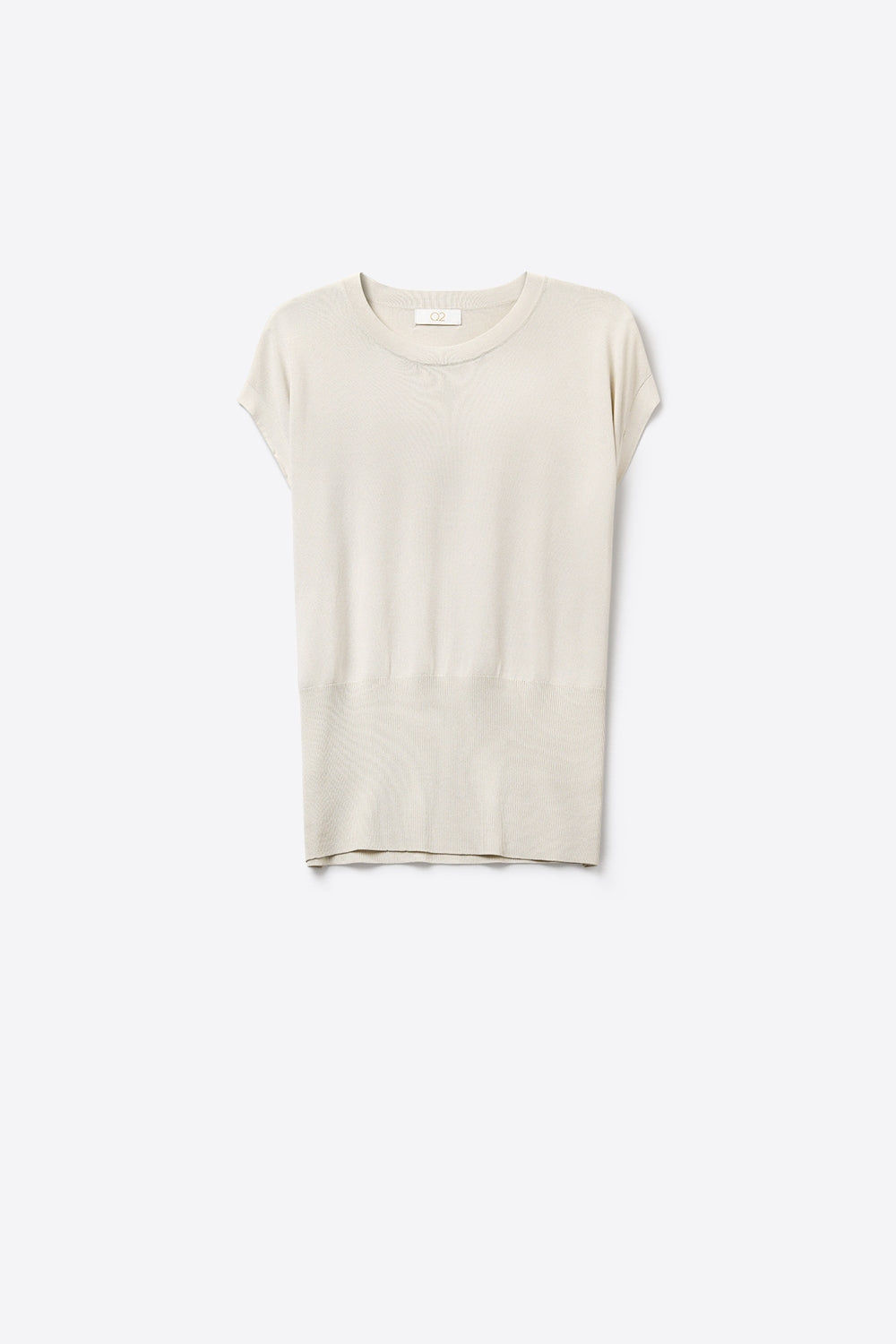 Q2 Lightweight Knit sweater with Wide Ribbed Waistband in beige