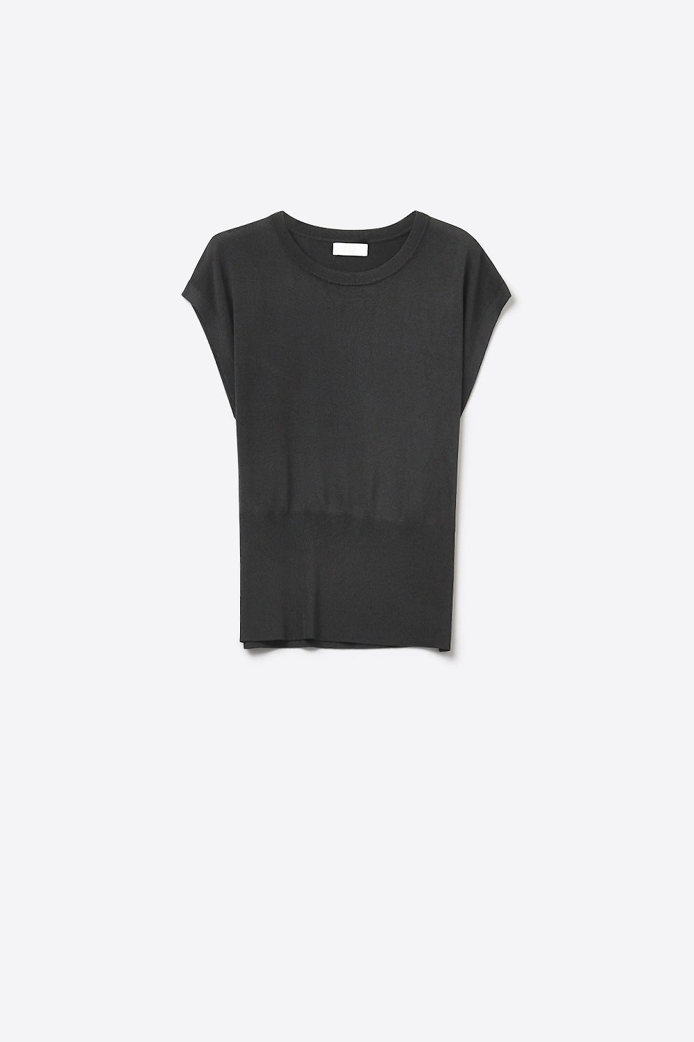 Q2 Lightweight Knit sweater with Wide Ribbed Waistband in black