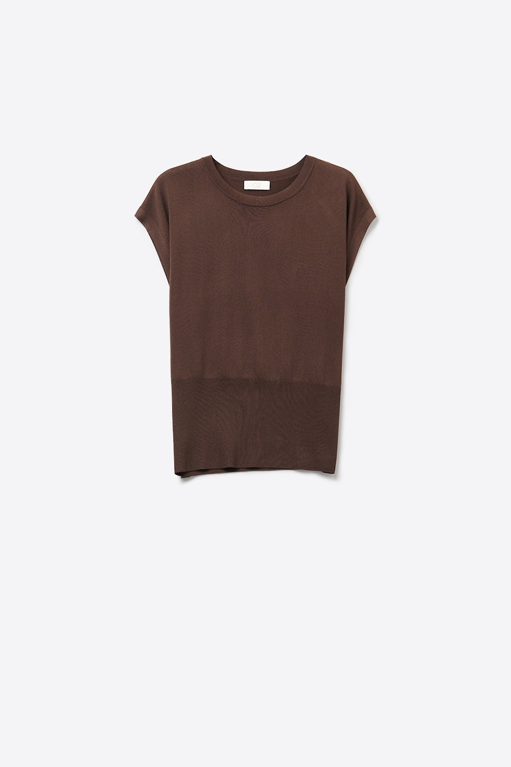 Q2 Lightweight Knit sweater with Wide Ribbed Waistband in brown