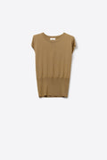 Q2 Lightweight Knit sweater with Wide Ribbed Waistband in camel