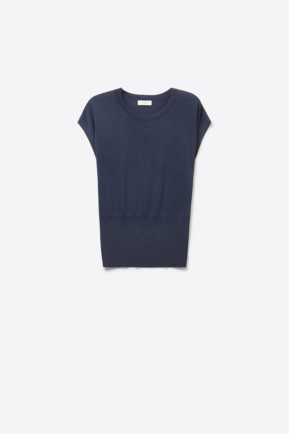 Q2 Lightweight Knit sweater with Wide Ribbed Waistband in navy