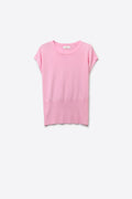 Q2 Lightweight Knit sweater with Wide Ribbed Waistband in pink