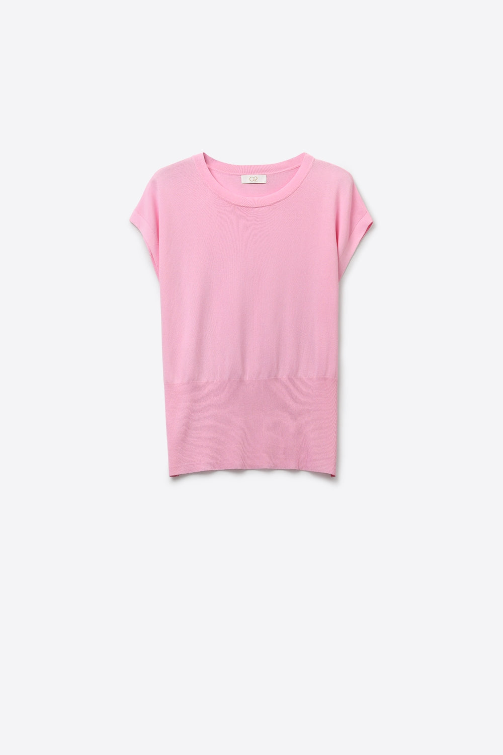 Q2 Lightweight Knit sweater with Wide Ribbed Waistband in pink