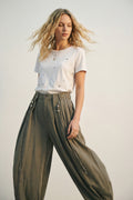 UNIKCOSA Lightweight Rayon Barrel-Fit Pants in khaki color