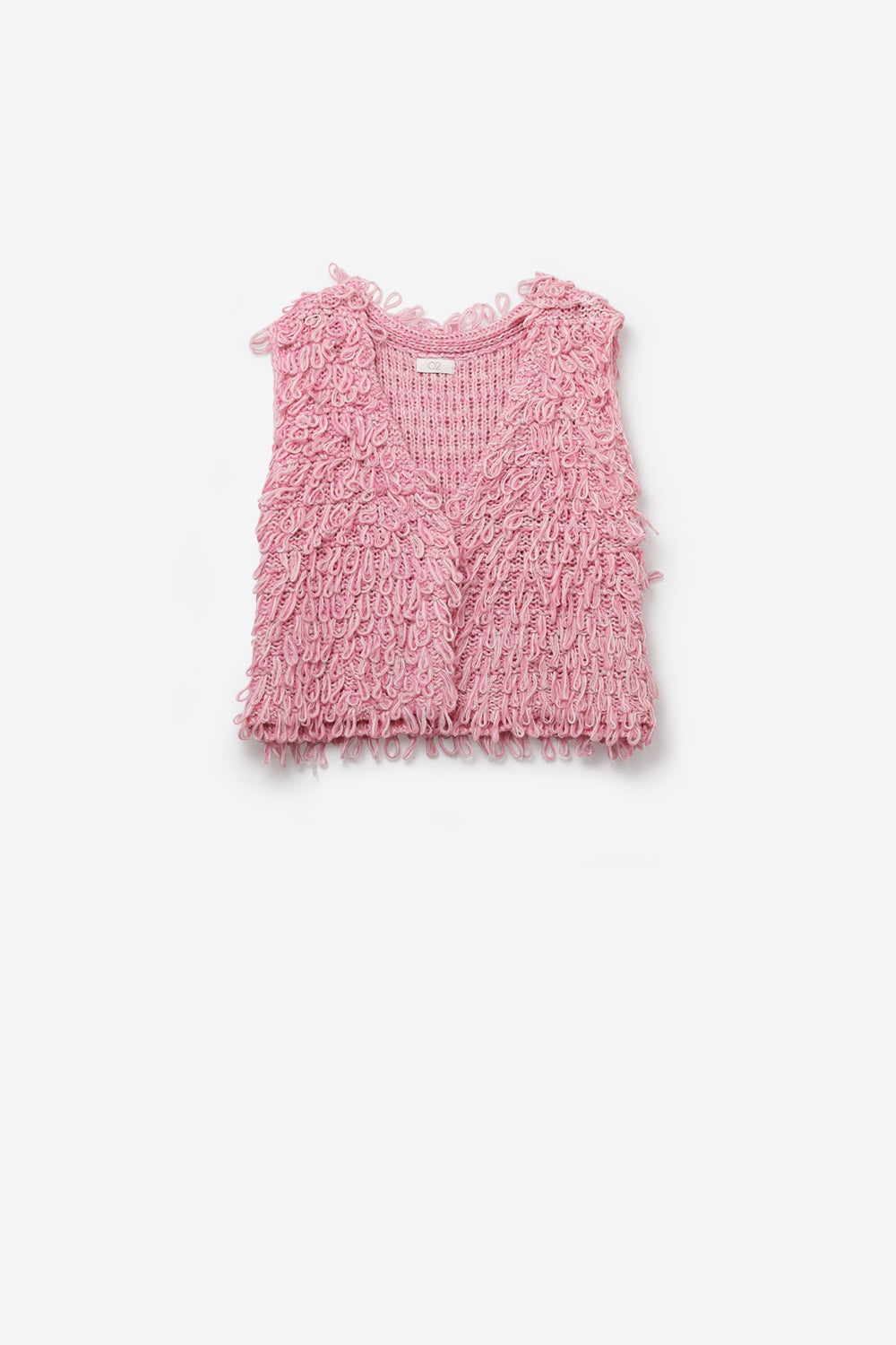 Q2 Loop Knit Vest with Textured Fringe Effectm in pink