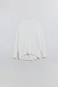 Q2 Loose white sweater with open back detail