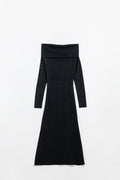Q2 Maxi Knitted wide Bardot Dress in black