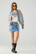 mid wash mini skirt with cargo pockets