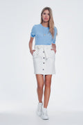 UNIKCOSA Mini cream skirt with front buttons